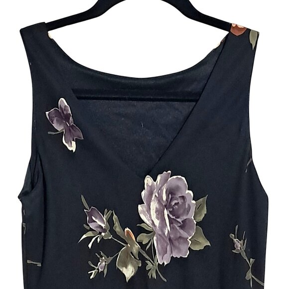 90s Alyn Paige Dress Black Floral Sleeveless Maxi Made In USA - Picture 7 of 11